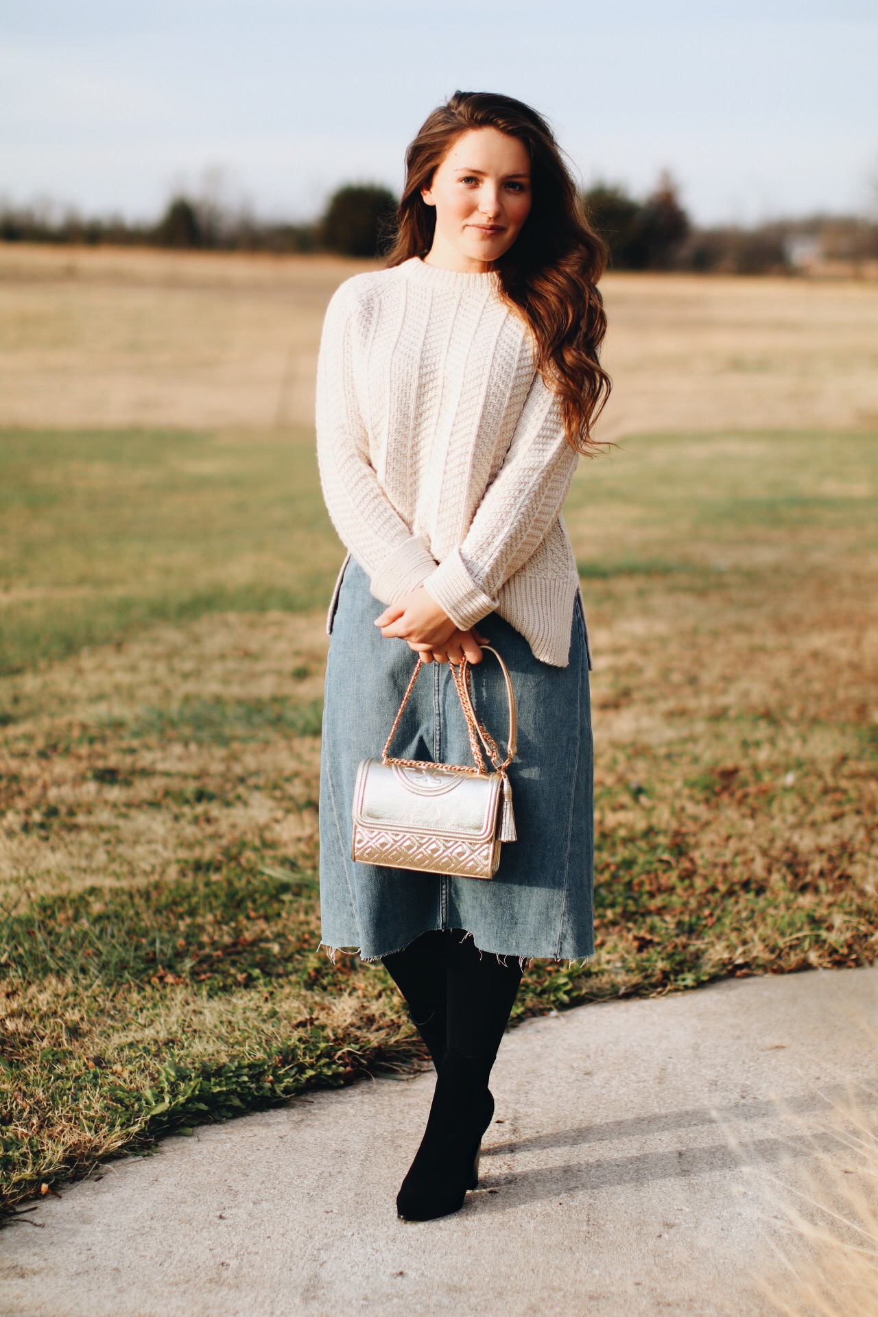 Cozy Knits and Denim Skirts